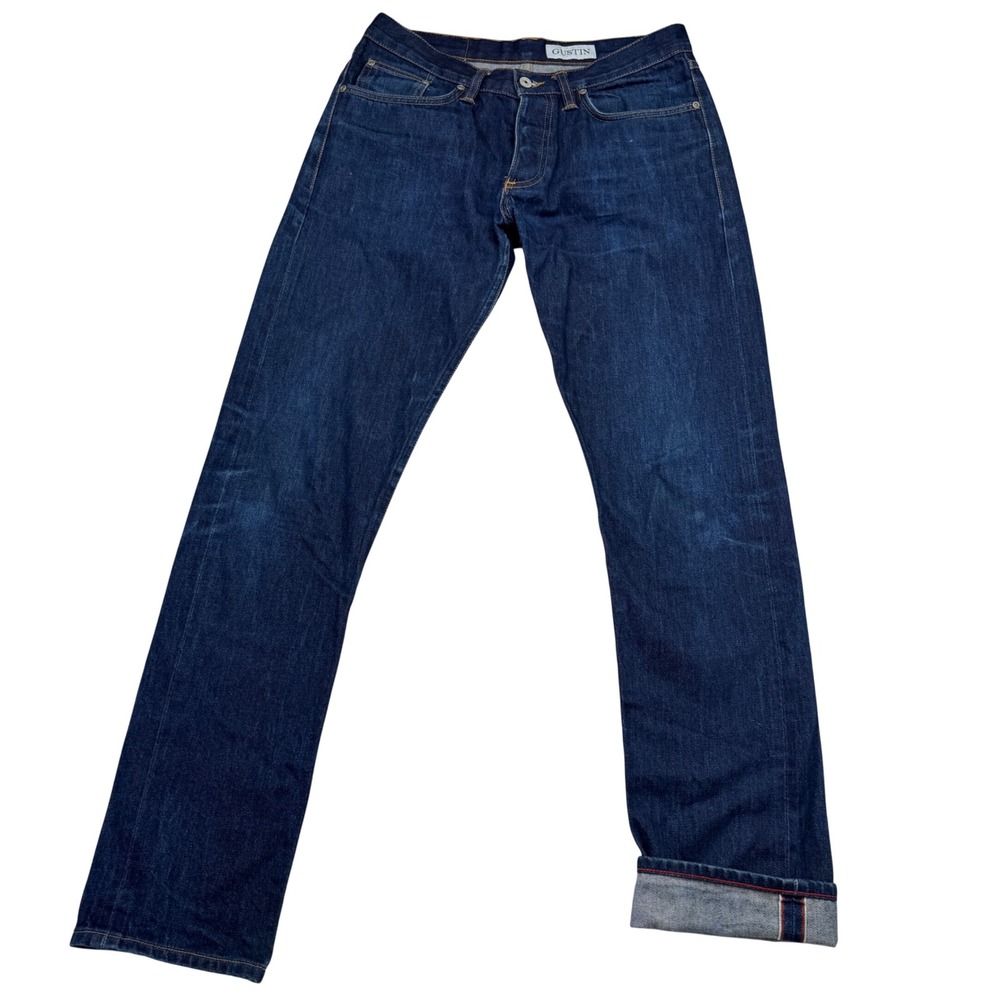 Gustin Jeans Mens 33 (32x32) Blue Slim Raw Selvedge Denim Button Fly Made in USA
